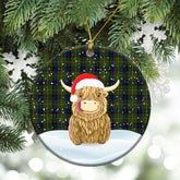 Reid Green Tartan Christmas Ceramic Ornament - Highland Cows Style